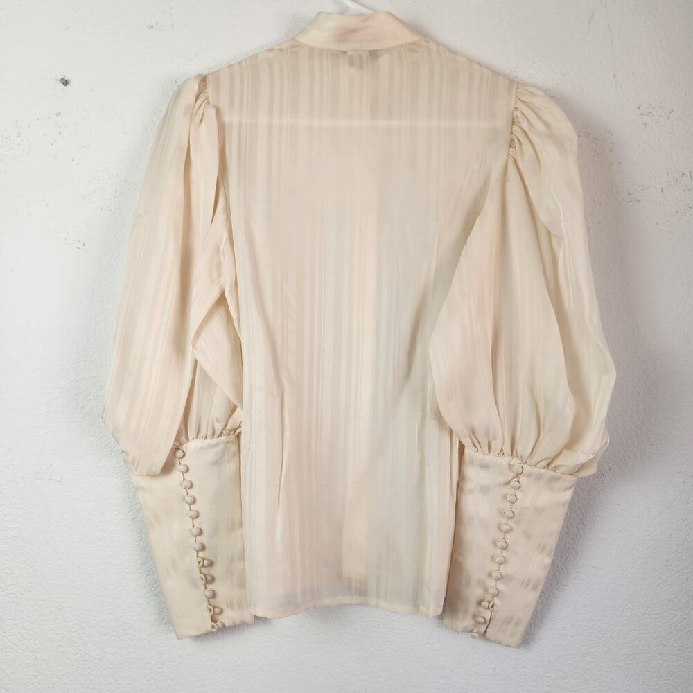 Vintage Jerri Sherman Silk Cream Blouse Semi Sheer Sz 6 Button Down Long Sleeve - Picture 4 of 10
